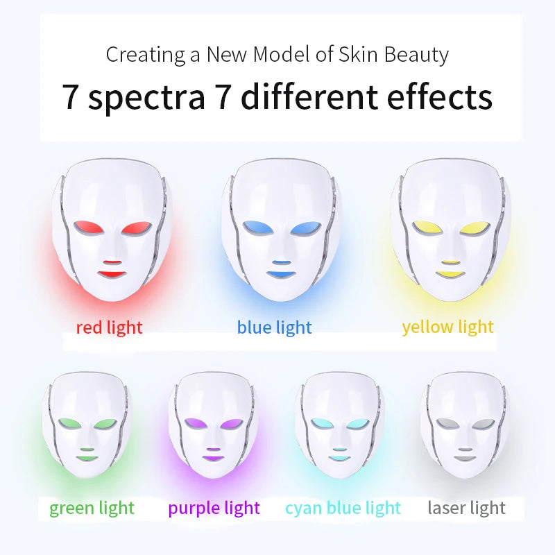 7 Colors LED Light Facial Mask &ndash; Neck Therapy And Firming