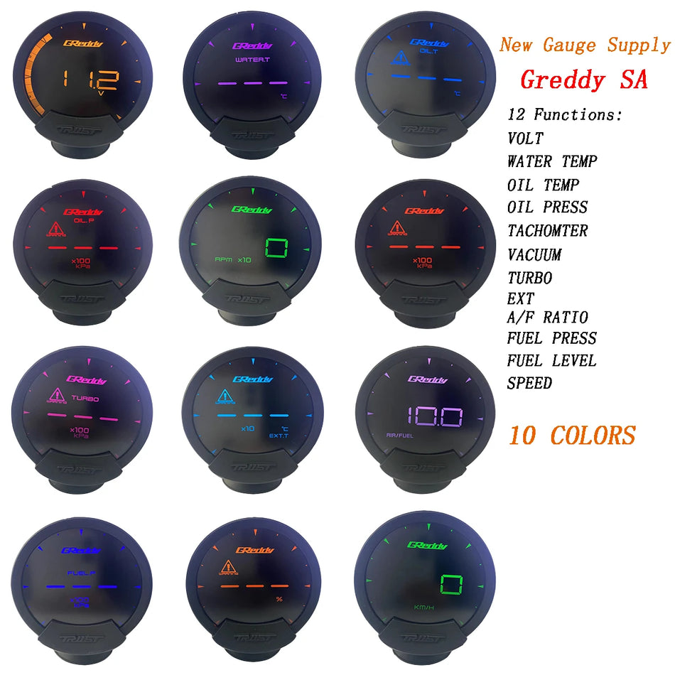 Greddi Sirius LCD Αγωνιστικός 10-Χρωμάτων, Ταχύτητα Turbo, Θερμοκρασία Νερού, Πίεση Λαδιού, RPM