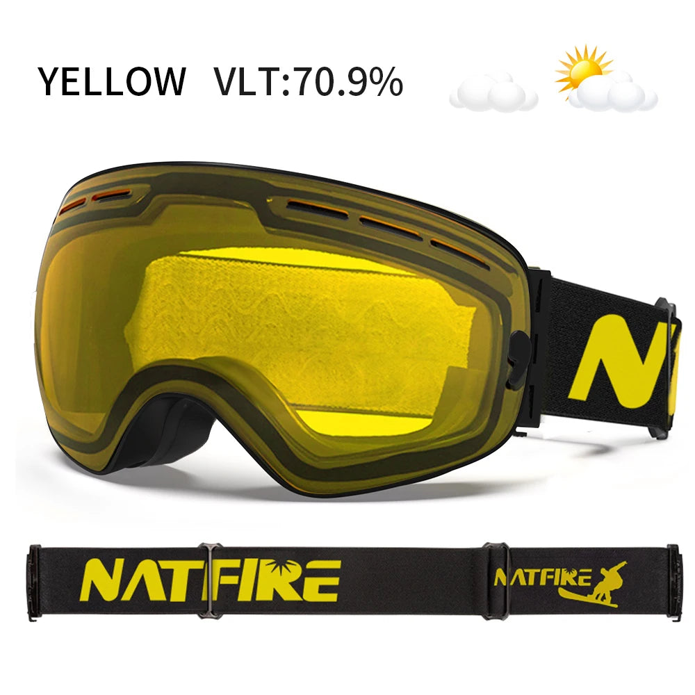 NATFIRE Snowboard Ski Goggles &ndash; UV400 Anti Fog Protection Yellow / CHINA