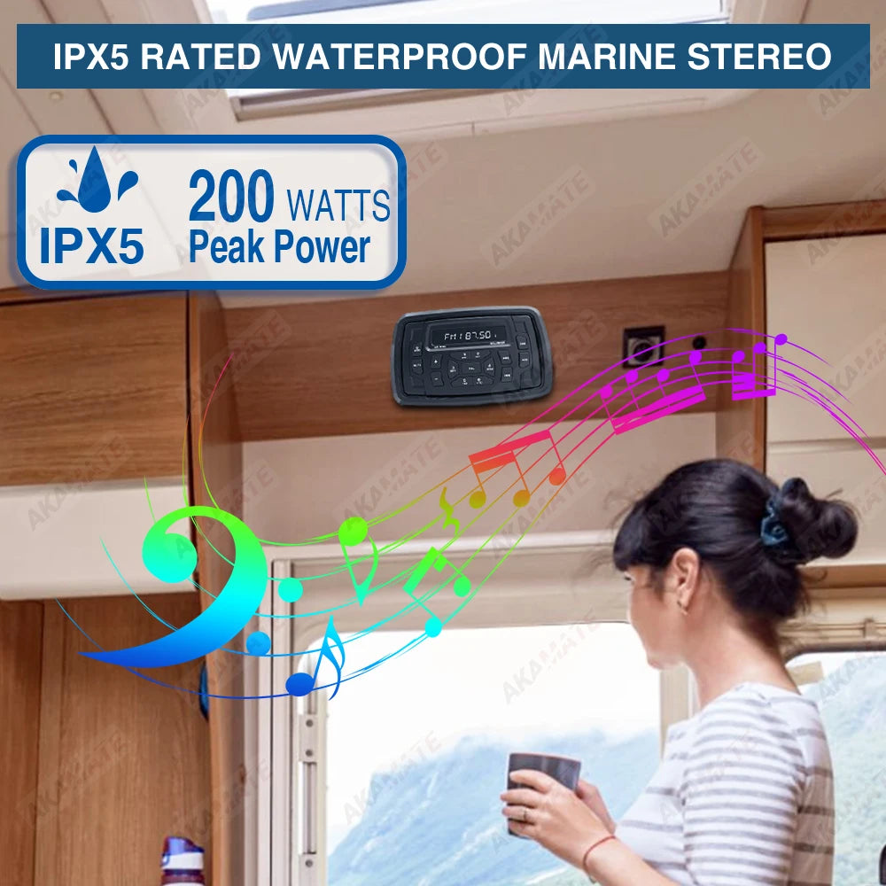 MS-30RV-1 RV Marine Stereo &ndash; Bluetooth IPX5 Waterproof