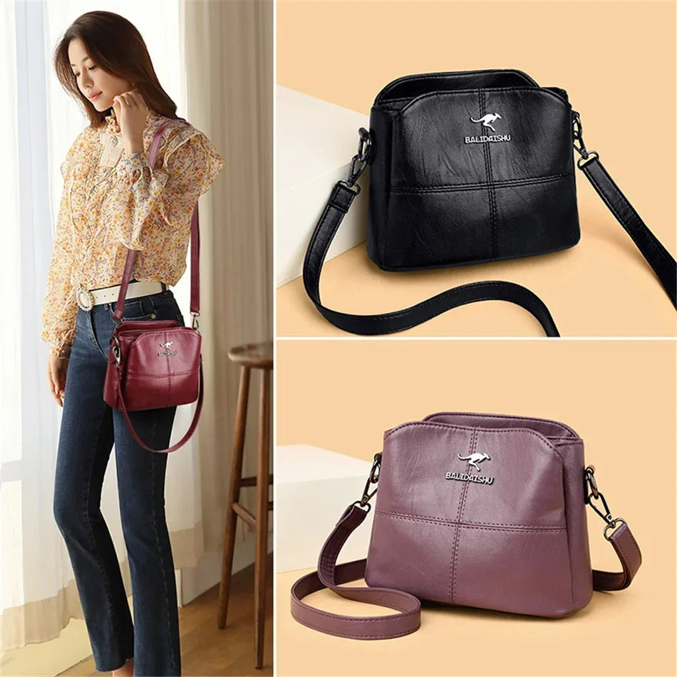 Women Leather Embroidered Tote Bag, High Quality Shoulder Bag with Zipper, Small Crossbody Sac a Main