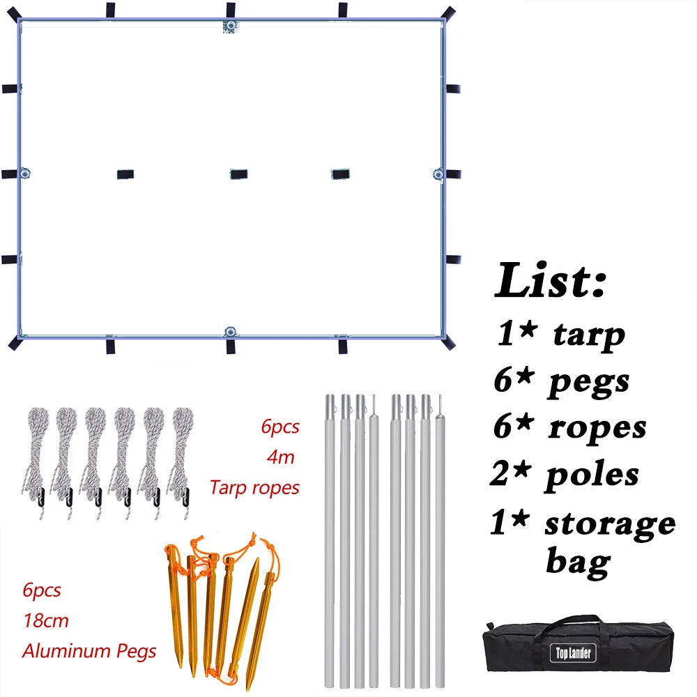 Versatile Waterproof Camping Tarp with 19 Hang Points - Lightweight Sun Shelter with 6rope6peg 2pole / Black 3x3m