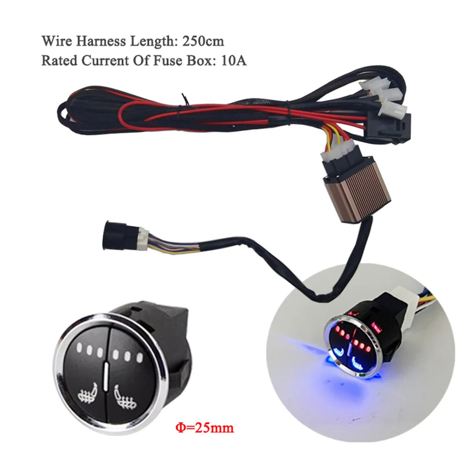 Комплект отопление за автомобилни седалки за 2 седалки, 12V въглеродни влакна, 3-степенен двоен контрол