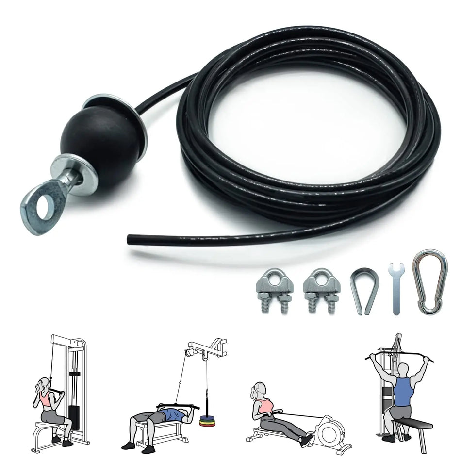Náhradní kabel pro domácí posilovnu Steel Core s uzamykatelným karabinou pro kladkový systém