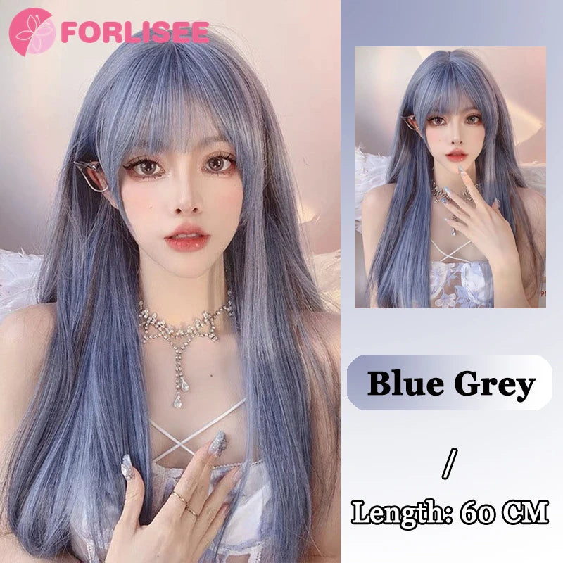 Forlisee Matte Wine Red Long Straight Wig with Bangs #12