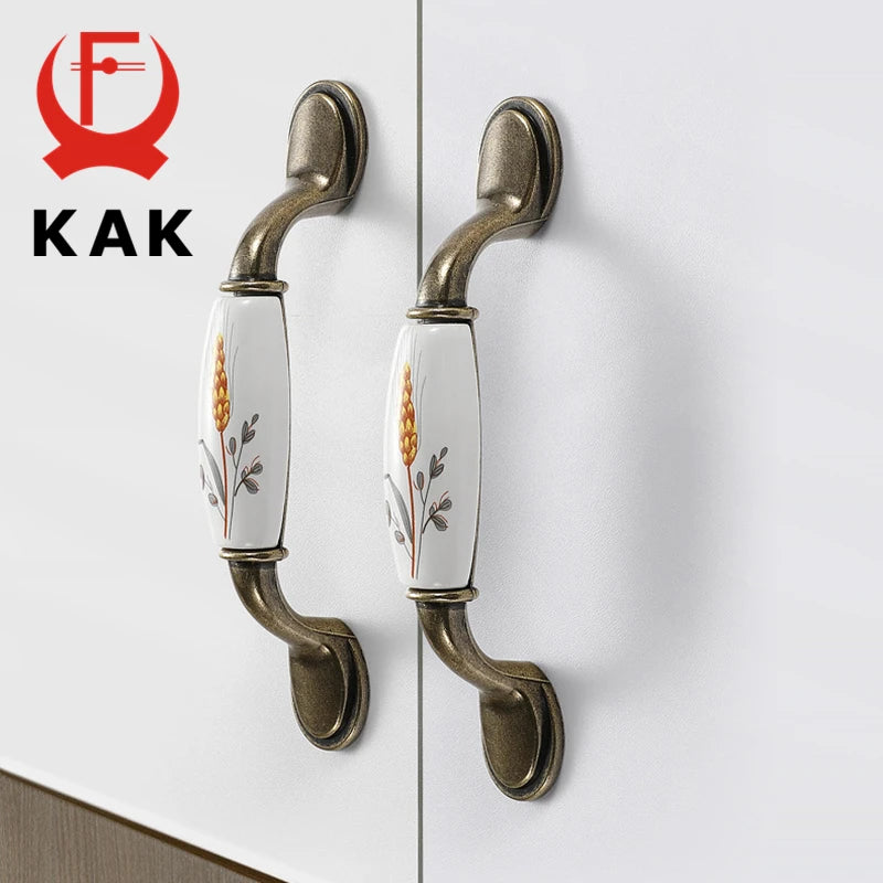 KAK Vintage Bronze Ceramic Cabinet Handles European Style