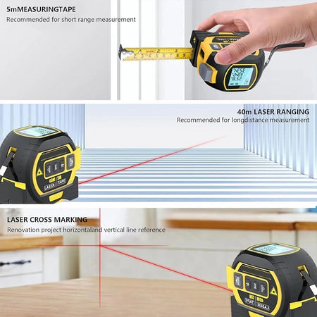 3-in-1 High Precision Laser Tape Measure - 40/60M with Data Storage