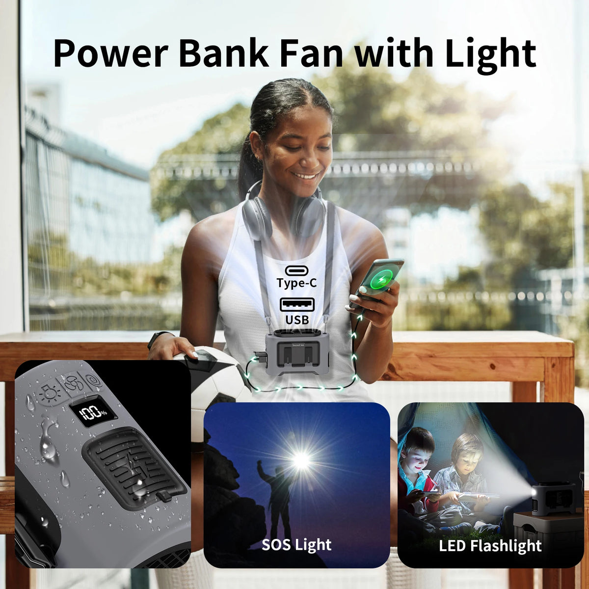 Socoolfan 14500mAh Portable Outdoor Fan &ndash; Strong Dual Air Vents for Travel and Sports