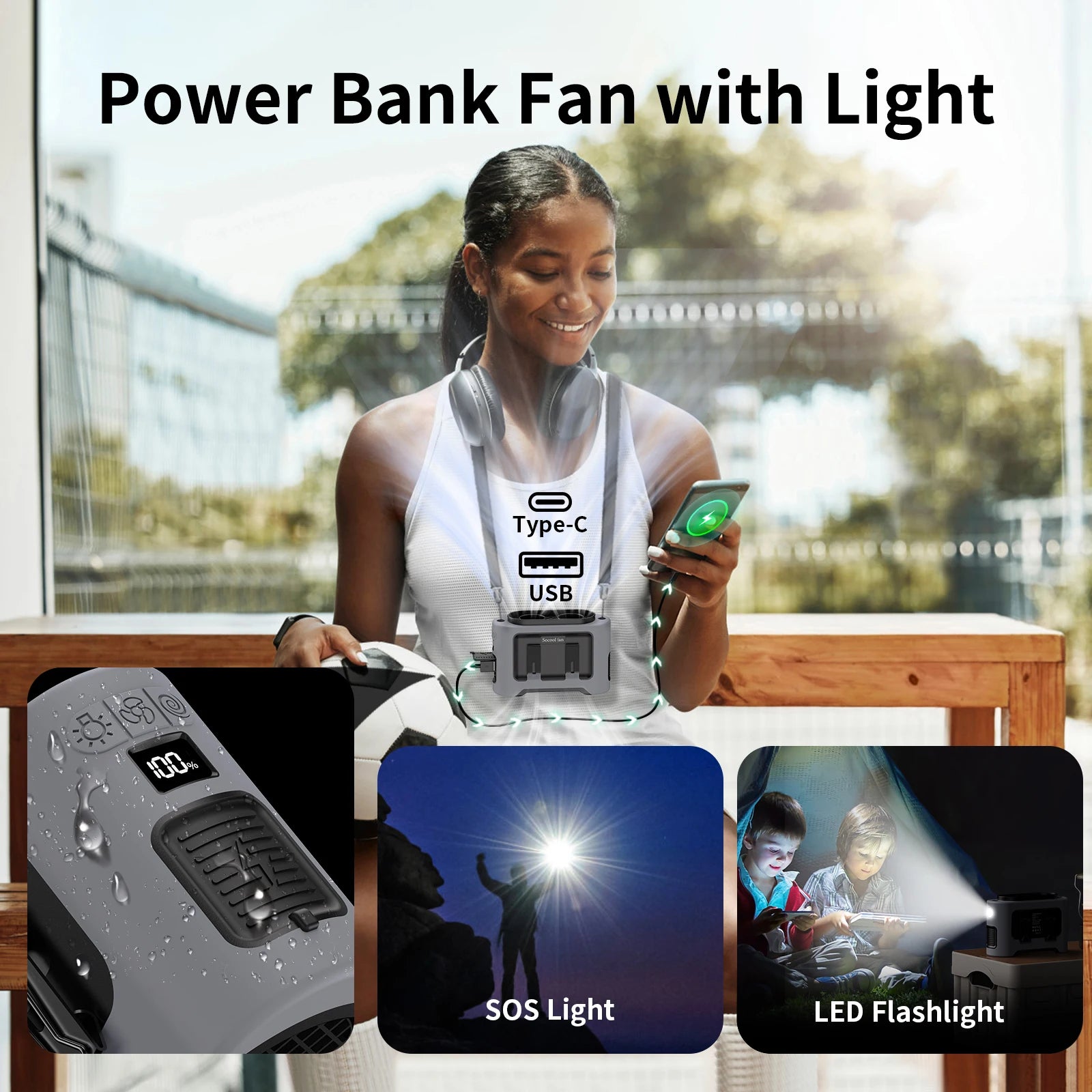 Socoolfan 14500mAh Portable Outdoor Fan &ndash; Strong Dual Air Vents for Travel and Sports