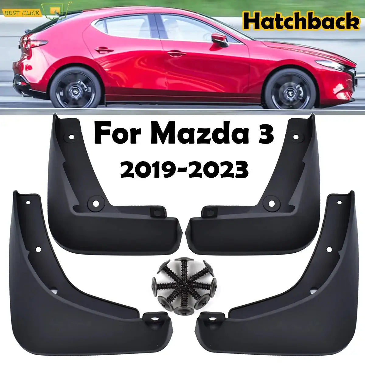 4pcs Rally Mudflaps For Mazda 3 Mazda3 BP 2019 - 2023 Hatch Hatchback Mud Flaps Splash Guards Mudguards Front Rear Fender Flares by InterCyprus Trading Ltd