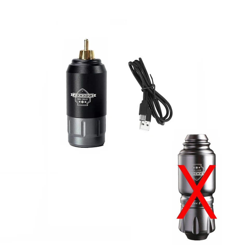 Rocket Tattoo Pen Rotary Gun TT009 &ndash; Rechargeable RCA Power Gray Battery