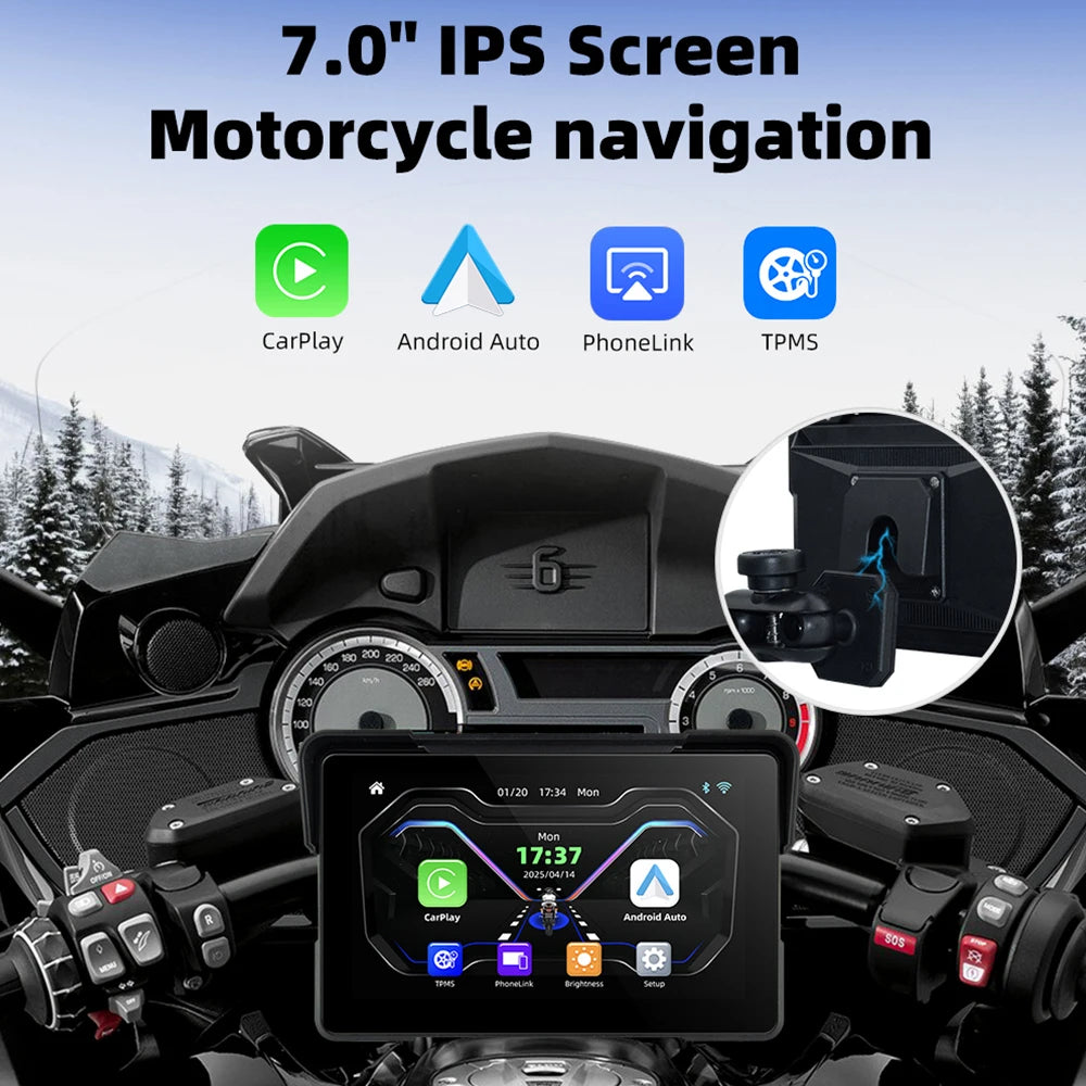 EKIY Wireless CarPlay Moto Android Auto 7.0 Inch &ndash; Portable Waterproof GPS Navigation Display
