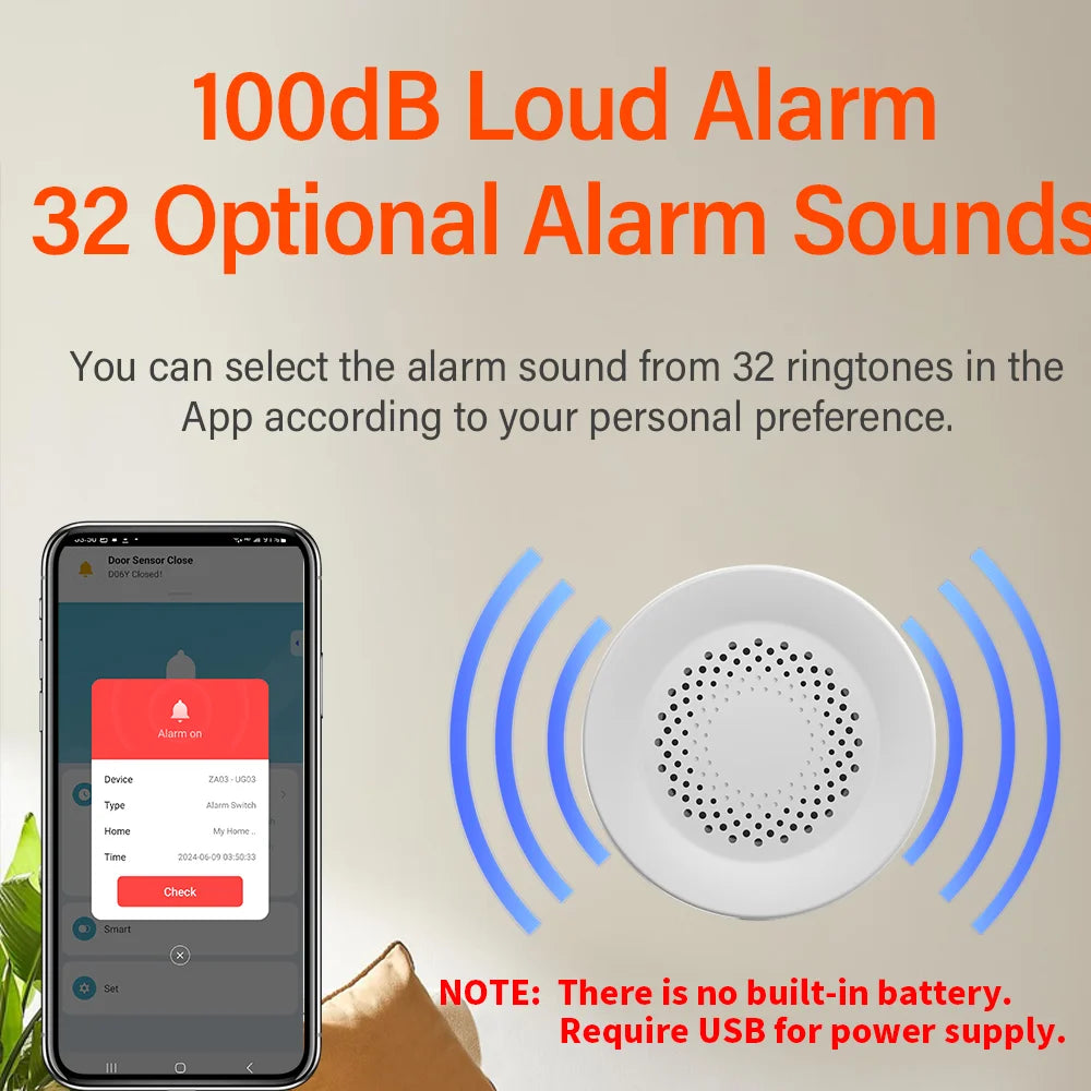 Tuya WiFi Siren Alarm - Smart Home Security 100dB Speaker, Alexa &amp; Tuya Compatible