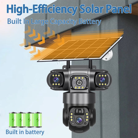 V380 Pro 15MP 6K 10X Zoom Triple Lens 4G Solar Outdoor Three Screen PIR Motion Detection Security CCTV Camera