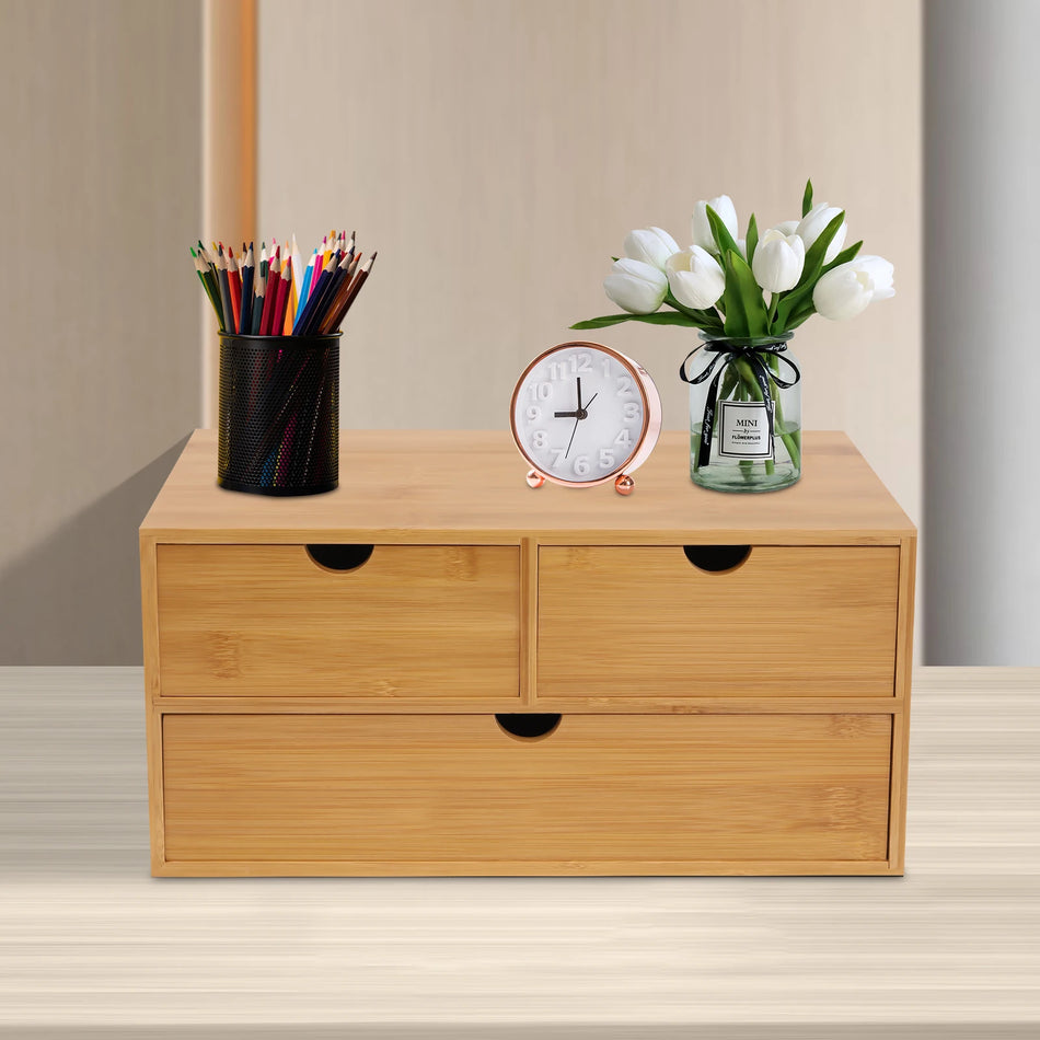 Organizer da scrivania in bambù ecologico con 3 cassetti – Slim