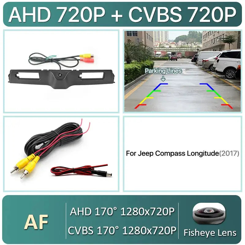 1080P AHD 170 Degree Rear View Camera for Jeep Compass 2017-2019 with Dynamic Trajectory Trunk Handle Fit with Android Units by InterCyprus Trading Ltd