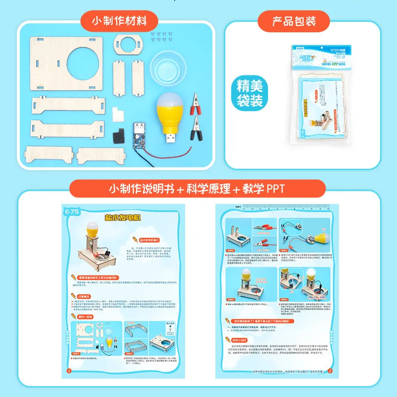 Kit STEM Gerador de Energia com Água Salgada DIY Quebra-cabeças de Madeira