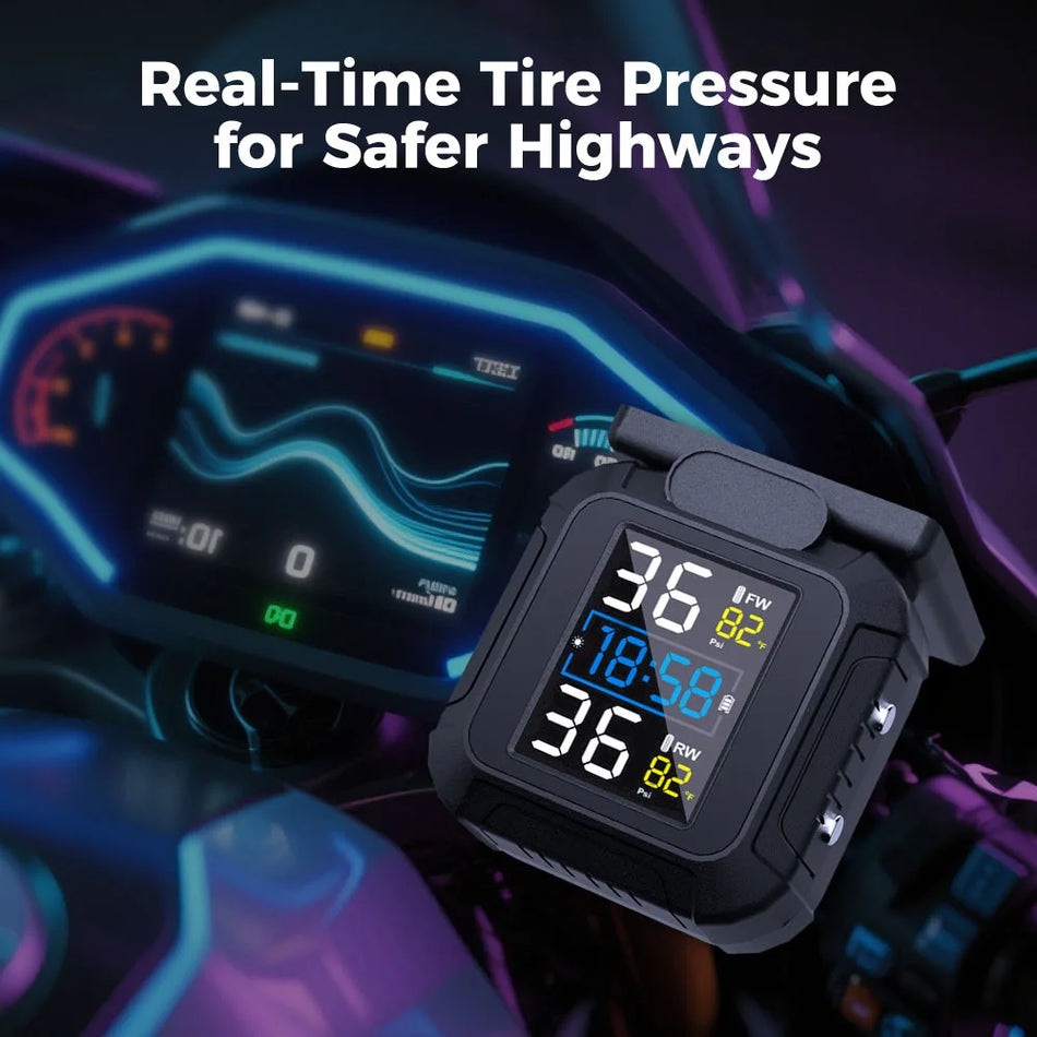 Leepee MT20 Solární TPMS pro motocykly se 2 senzory a alarmem na teplotu v reálném čase