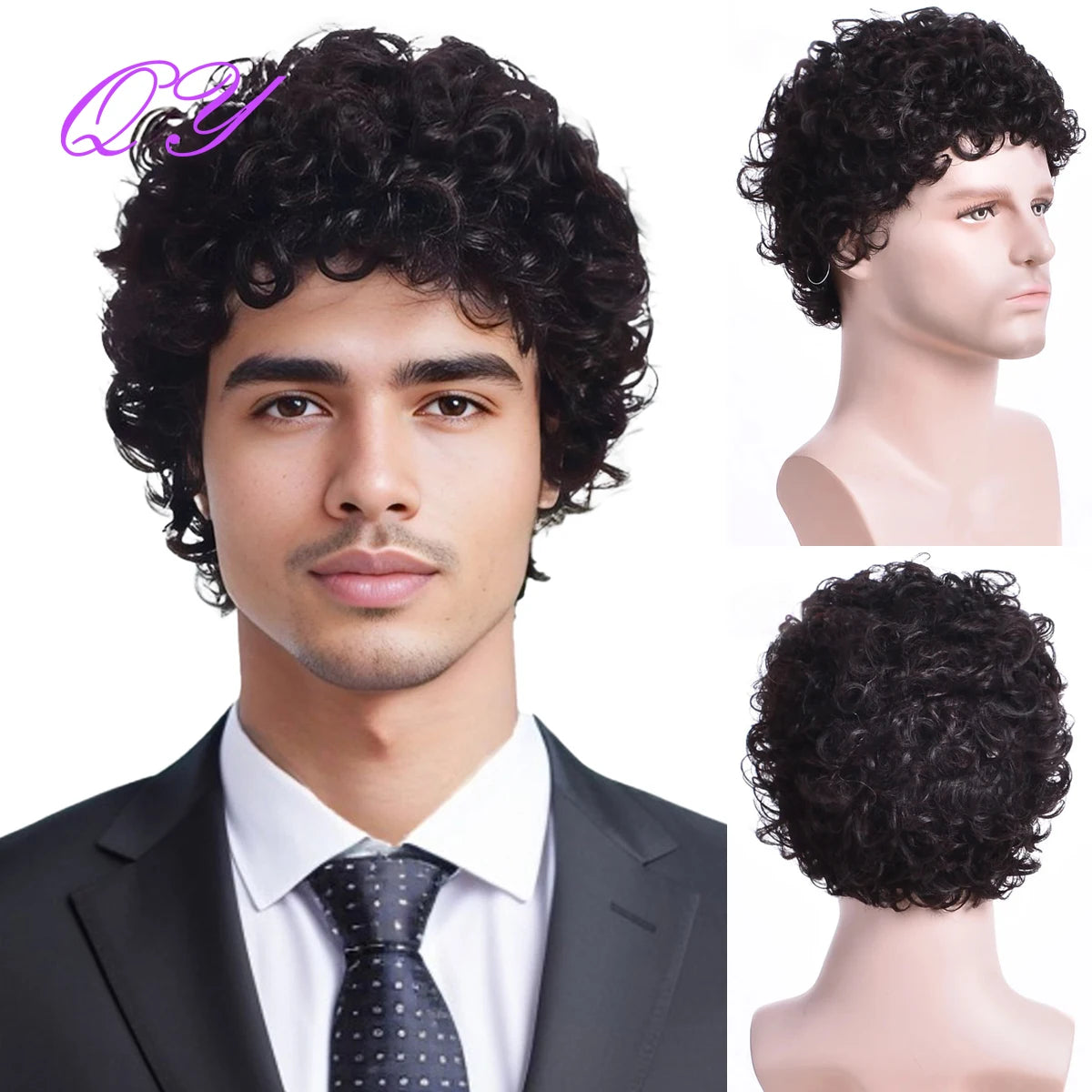 Short Curly Men's Wig - Fashion Style Adjustable Cap, Natural Black