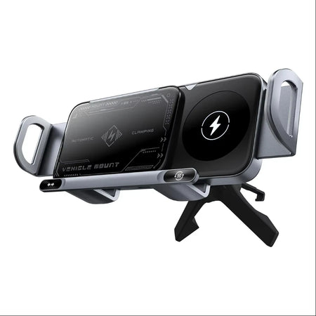 CrownQu 2-in-1 Car Wireless Charger &ndash; 15W Fast Charging Convenience Silvery