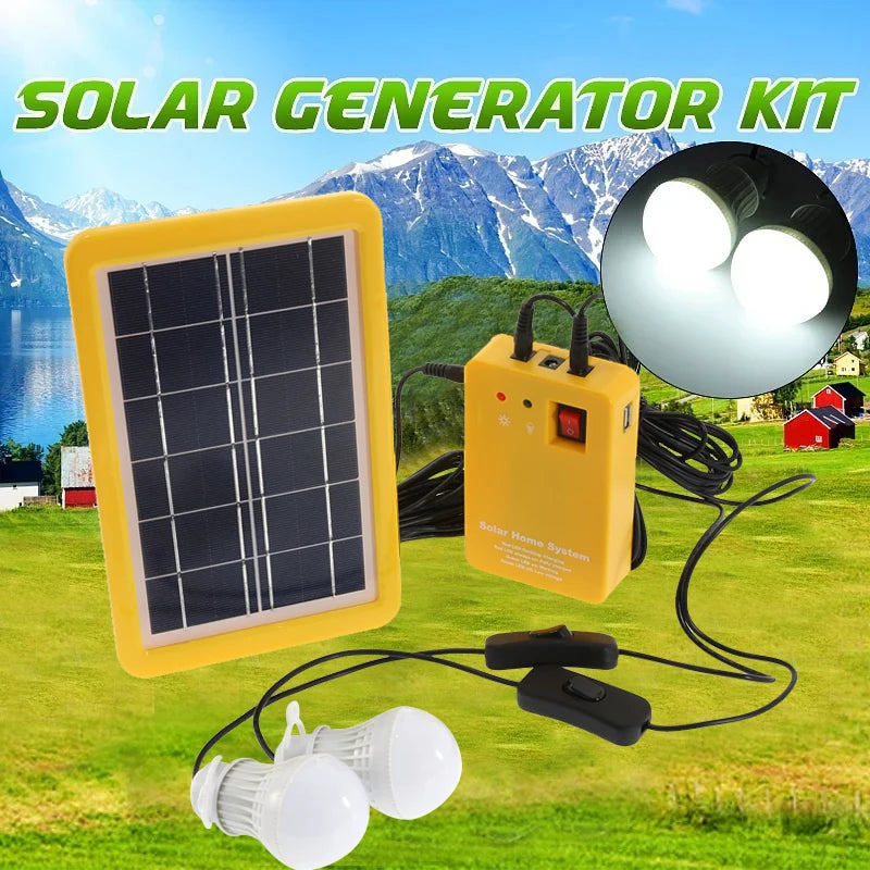 2 Bulbs Solar Panel Camping Kit &ndash; 3 In 1 Phone Charger