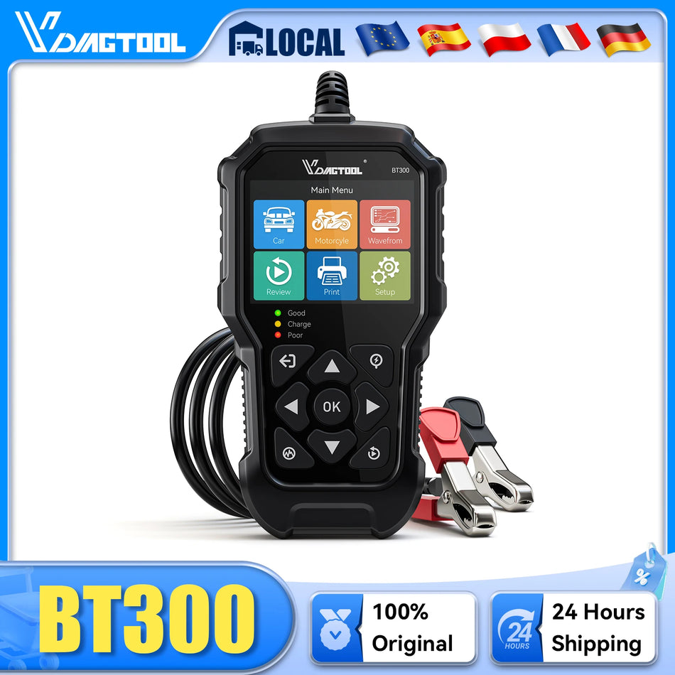 Analisador de Baterias VDIAGTOOL BT300 6V 12V 5 a 3000 CCA com Display de Forma de Onda