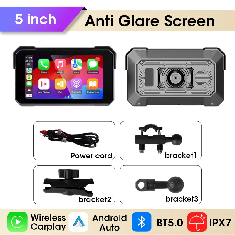 Srnubi Motorcycle Display Screen &ndash; Waterproof Digital Dashboard with Carplay and Android Auto 5 inch