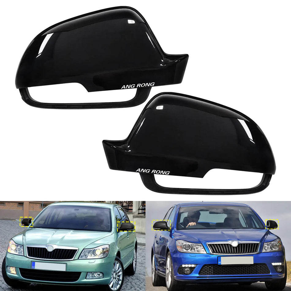 Spegelkåpor för Skoda Octavia 1Z 2009-2013 och Superb II 3T glansig svart ABS-plast