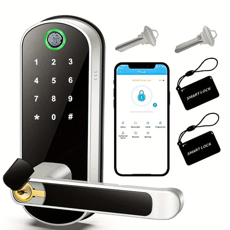 Smart Fingerprint Door Lock App Remote Control Keyless WIFI Digital Touchscreen Lock NFC IP67 Waterproof with 2 IC Cards Silver