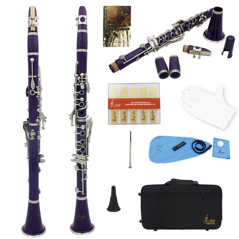 SLADE Bb 17 Keys Bakelite Clarinet &ndash; Includes Box Reed Purple