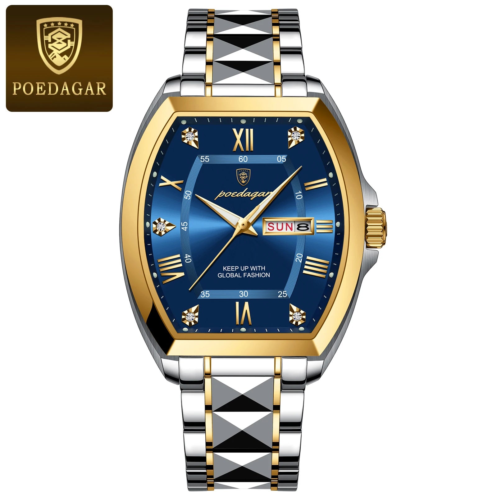 Poedagar Luxury Tonneau Men Wristwatch &ndash; Luminous Dial 958 Gold Blue