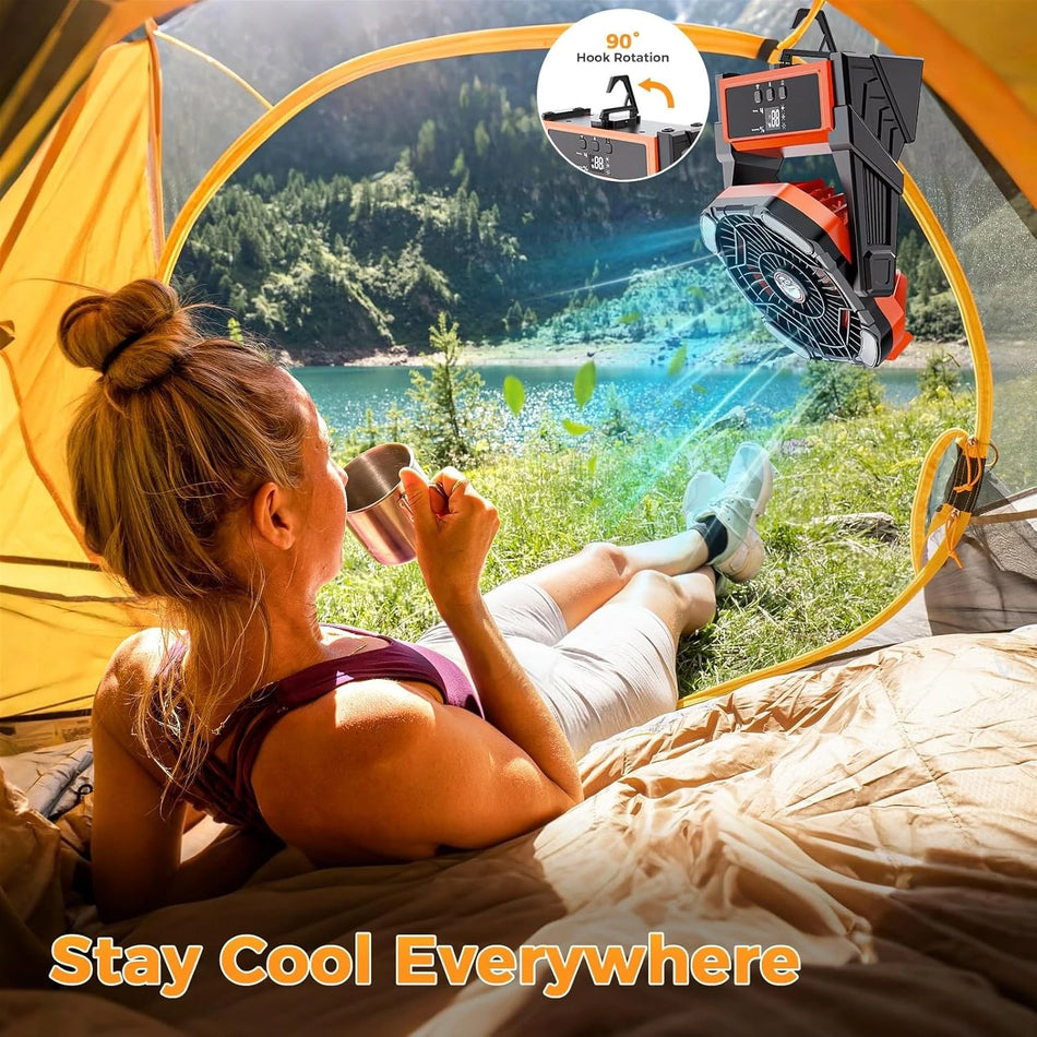 Camping Portable Fan With LED Light, Rechargeable Battery, Outdoor Tent Fan
