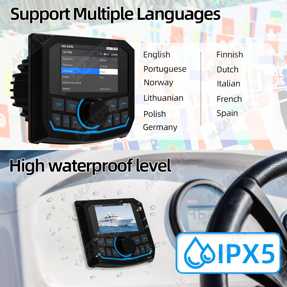 AKAMATE MS-54RV Boat Radio &ndash; Waterproof IPX5 Bluetooth
