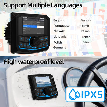 AKAMATE MS-54RV Boat Radio &ndash; Waterproof IPX5 Bluetooth