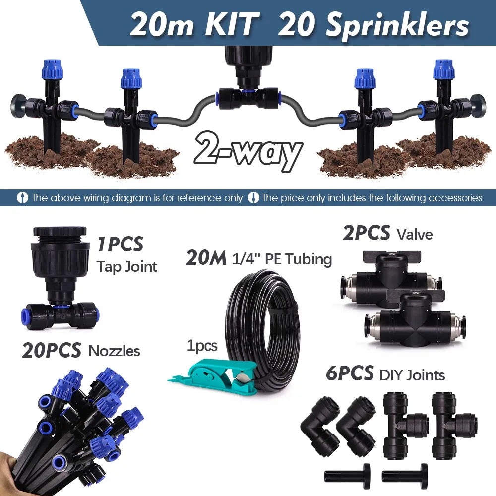 Adjustable 8-Hole Dripper Garden Irrigation Kit | RBCFHI 20m Kit