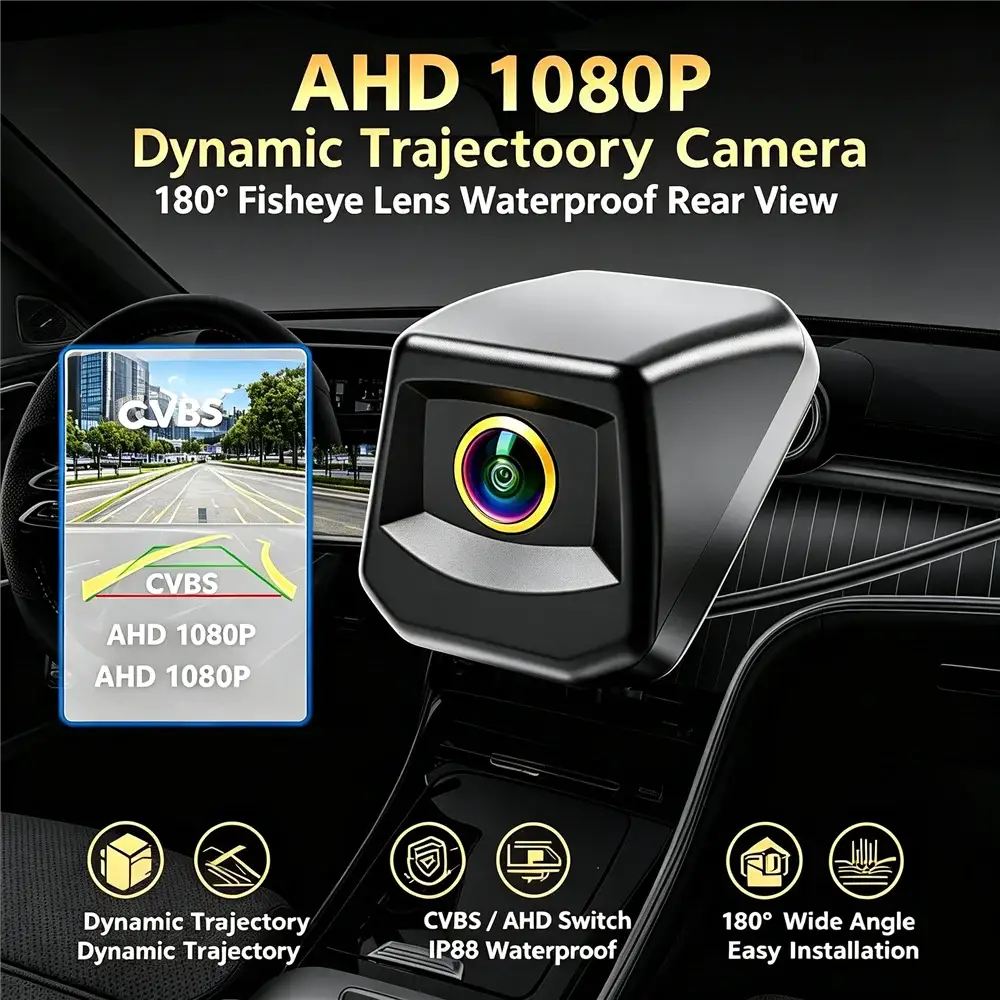 AHD 1080P Dynamic Trajectory Car Backup Camera 180° Fisheye Waterproof Night Vision CVBS/AHD Switchable Vehicle Rear View Camera by InterCyprus Trading Ltd