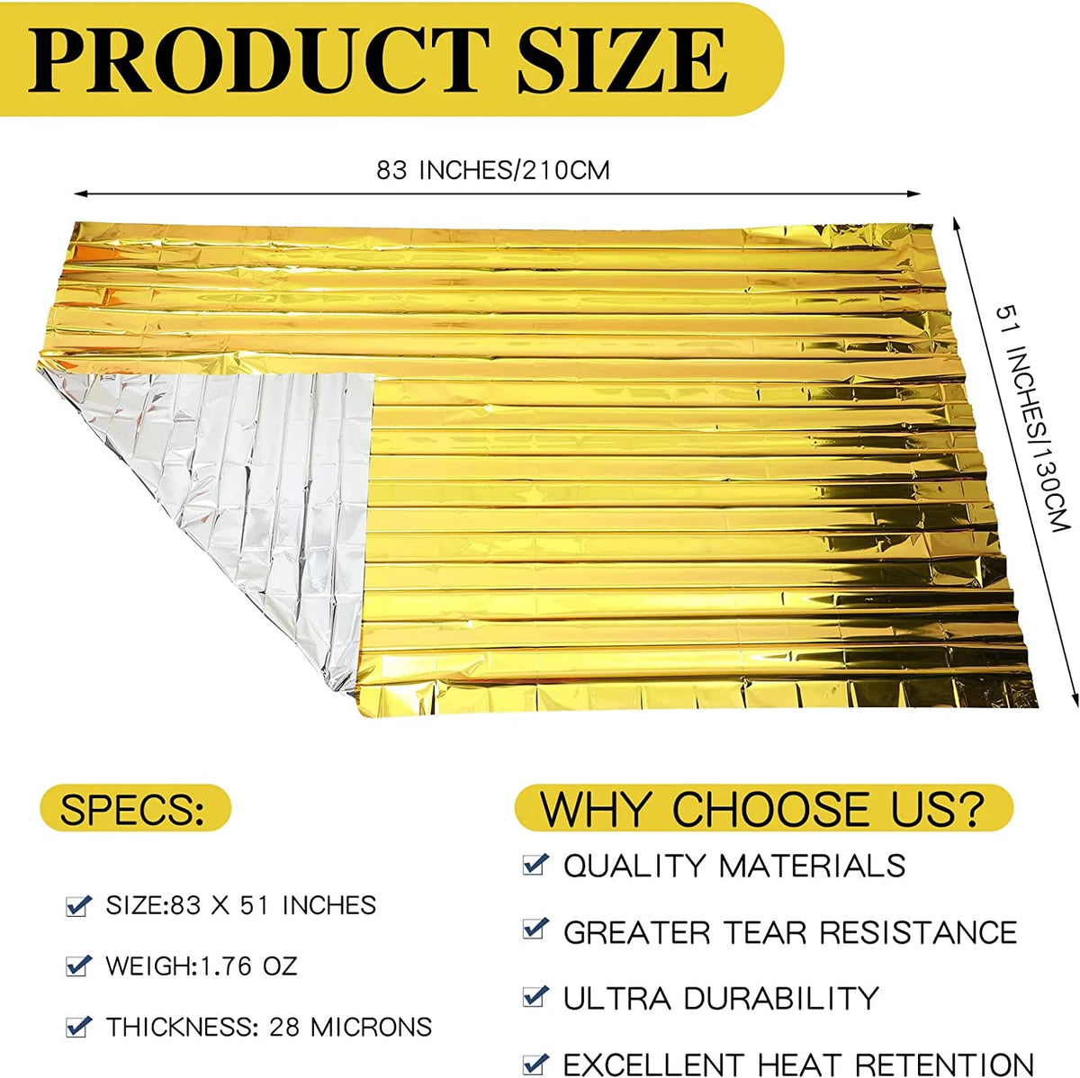 5-30Pc Emergency Gold-Sliver Blanket 130x210Cm &ndash; Waterproof