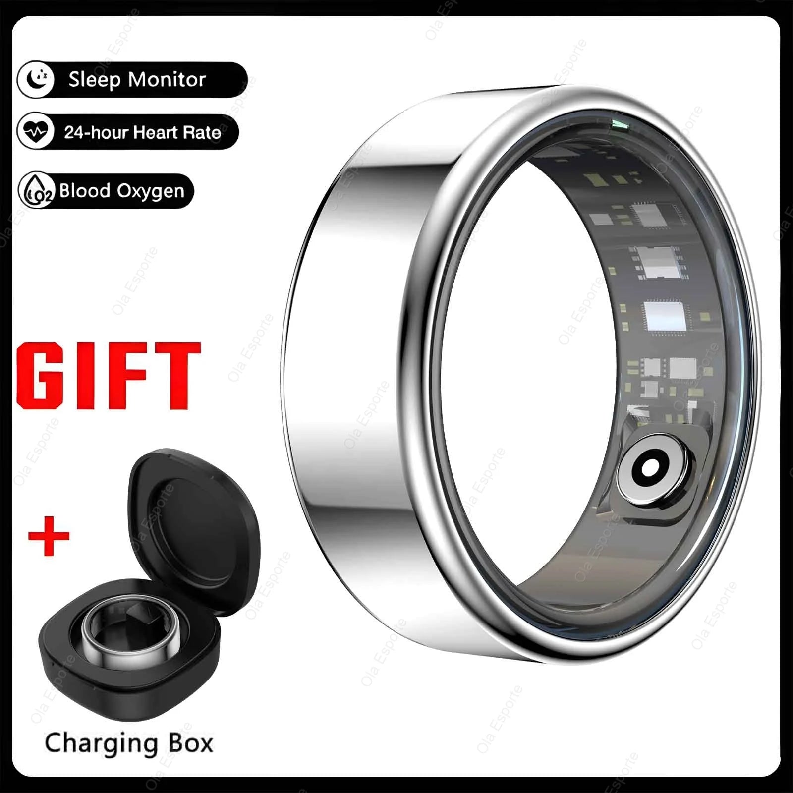 Smart Ring with Heart Rate, Sleep Monitoring &amp; Multiple Sports Modes - Waterproof Fitness Ring White Box / 8