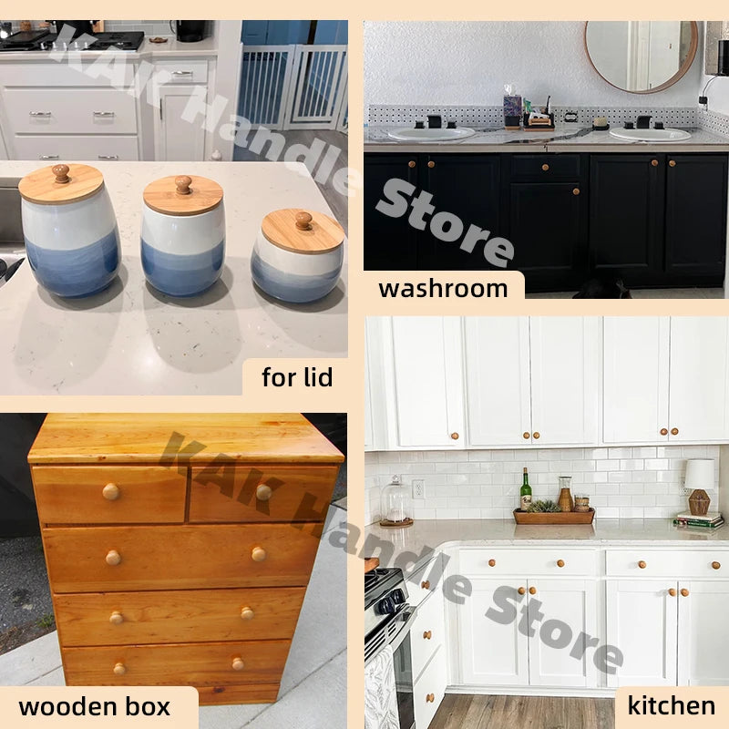 Set de 10 bucăți de mânere din lemn natural pentru dulapuri, formă rotundă de ciupercă