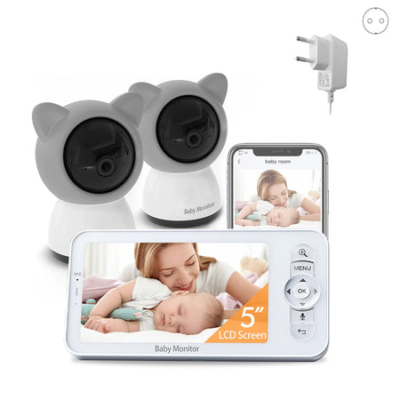 Babystar 5-Inch LCD Baby Monitor &ndash; Dual Camera Split Screen Support EU Plug
