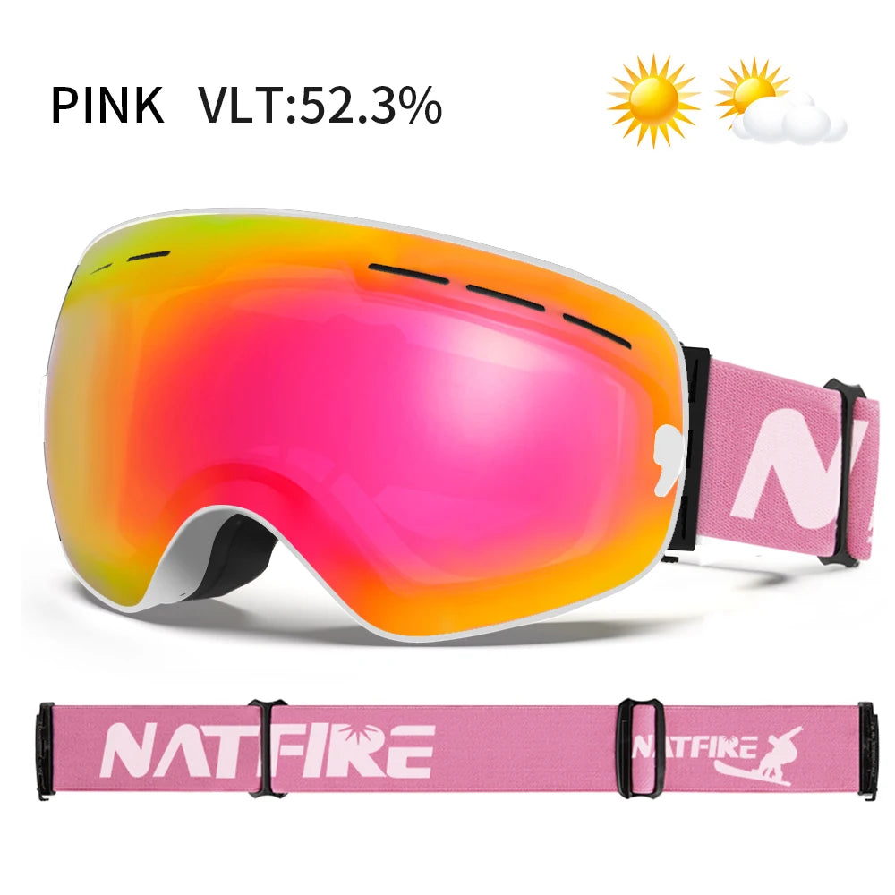 NATFIRE Snowboard Ski Goggles &ndash; UV400 Anti Fog Protection Pink / CHINA