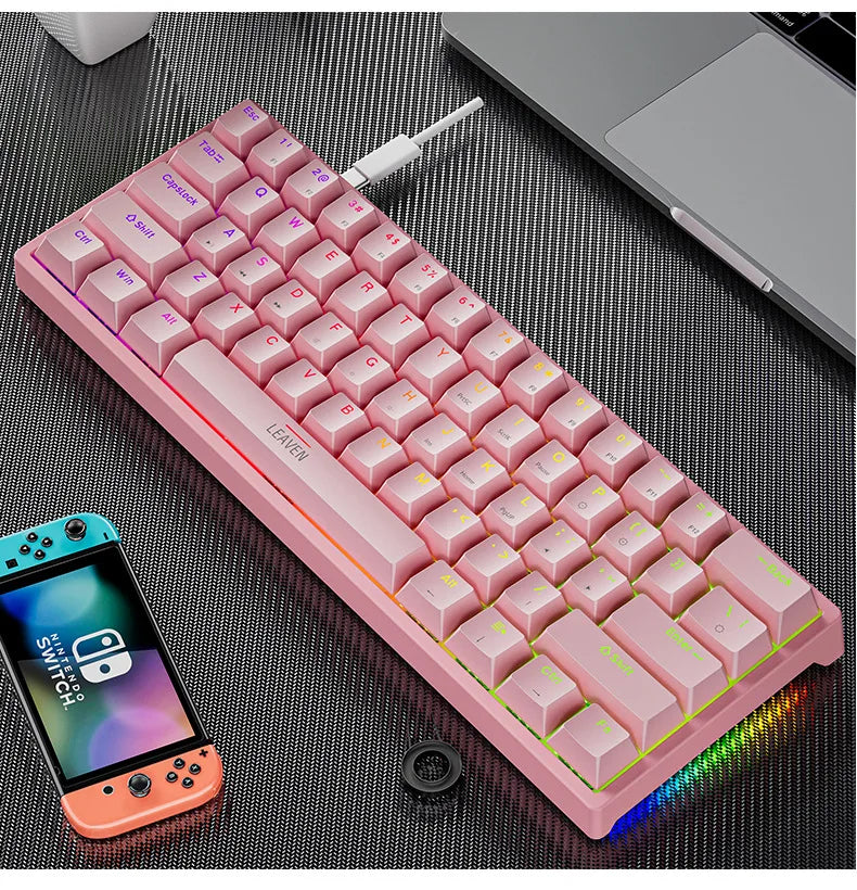 K620 Mini Gaming Keyboard &ndash; 61 Keys RGB Hotswap Type C Pink / blue switch
