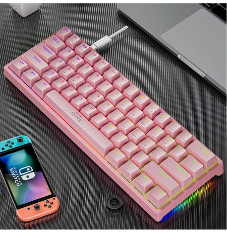 K620 Mini Gaming Keyboard &ndash; 61 Keys RGB Hotswap Type C Pink / blue switch