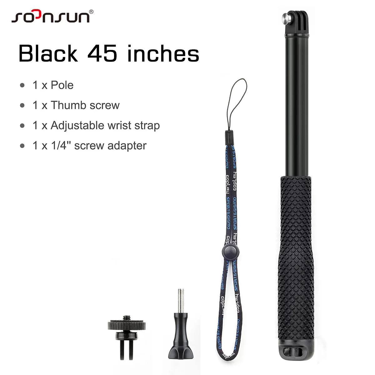 SOONSUN Aluminium Waterproof Selfie Stick &ndash; Versatile Underwater Grip for Action Cameras 45 inch black