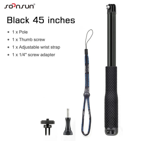 SOONSUN Aluminium Waterproof Selfie Stick &ndash; Versatile Underwater Grip for Action Cameras 45 inch black
