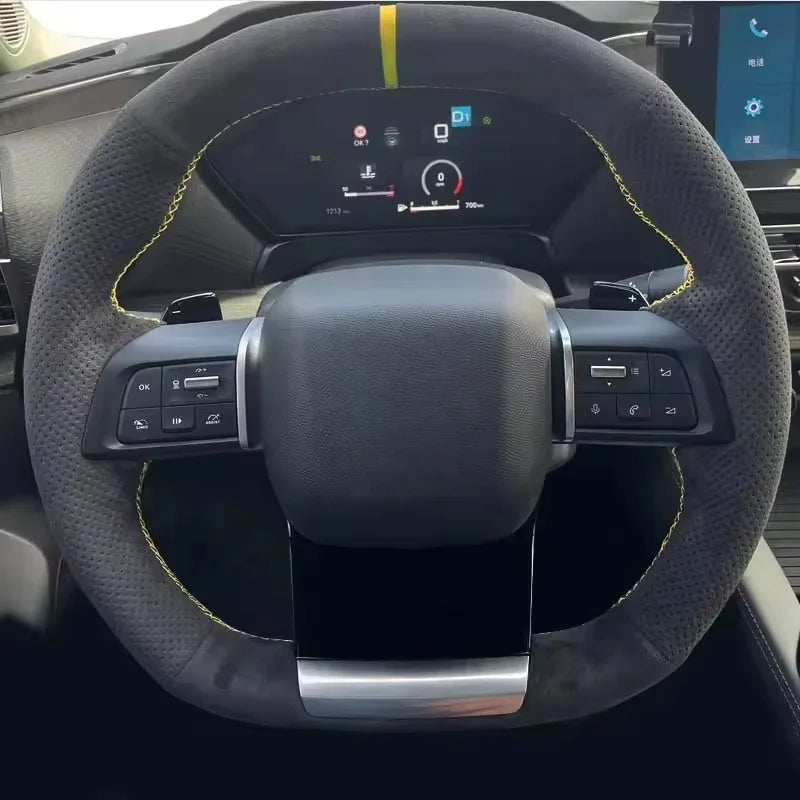 Housse de volant en cuir suédé cousue à la main pour Citroën C5 X