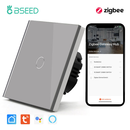 BSEED Zigbee 1 2 3 Gang 1 Way Smart Switch &ndash; Google Home Grey 1 Gang / CHINA / EU standard