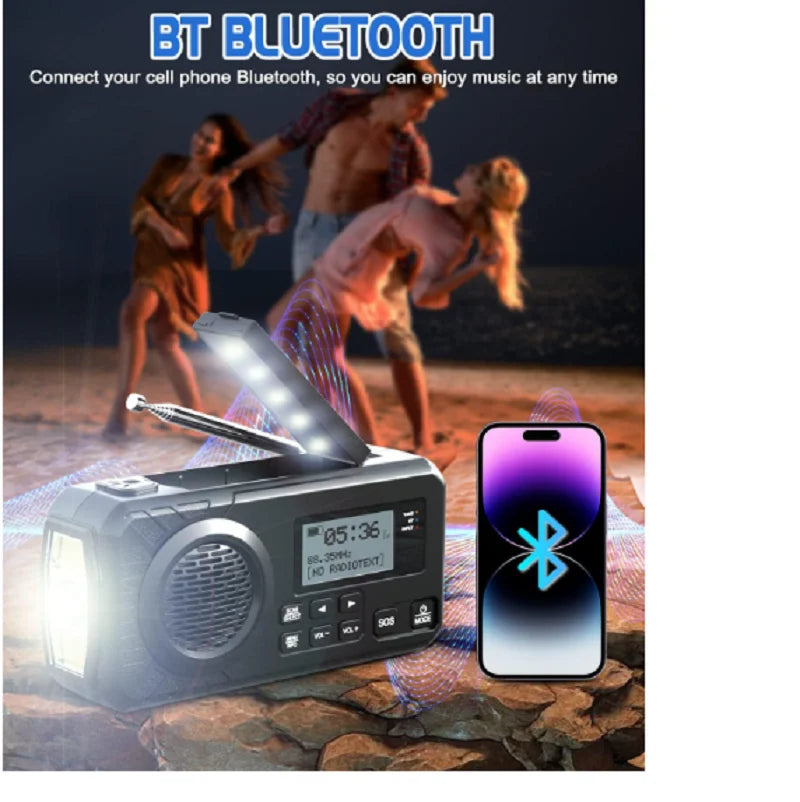 DAB+ Portable Hand Crank Radio Emergency Radio with Solar Charging, Bluetooth &amp; SOS Alarm