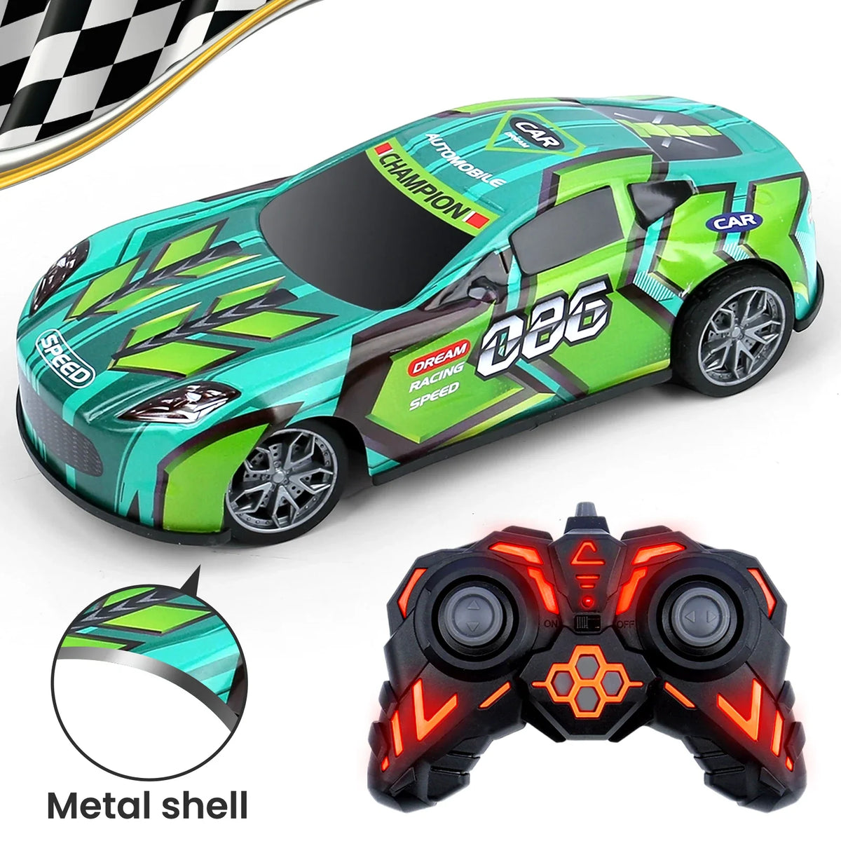 1/24 Metal Shell RC Car &ndash; Drift Ready With Flip Lights green2