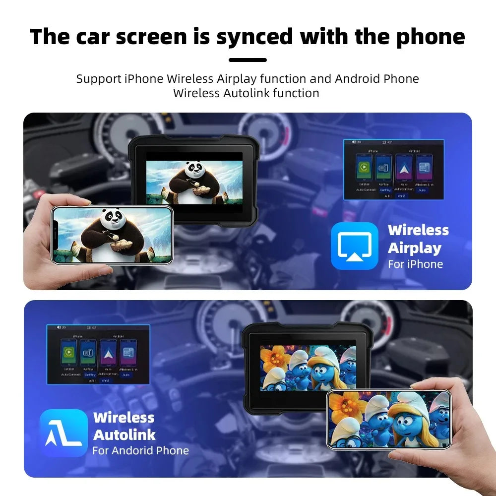 EKIY 5 Inch Portable Motorcycle Display &ndash; IPX7 Waterproof Wireless CarPlay and Android Auto